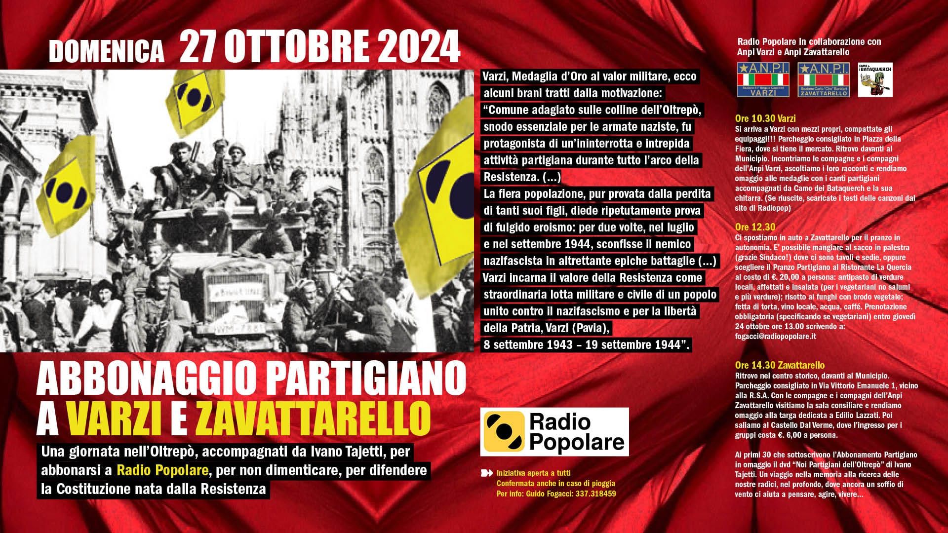 Abbonaggio partigiano a Varzi e Zavattarello - domenica 27 ottobre